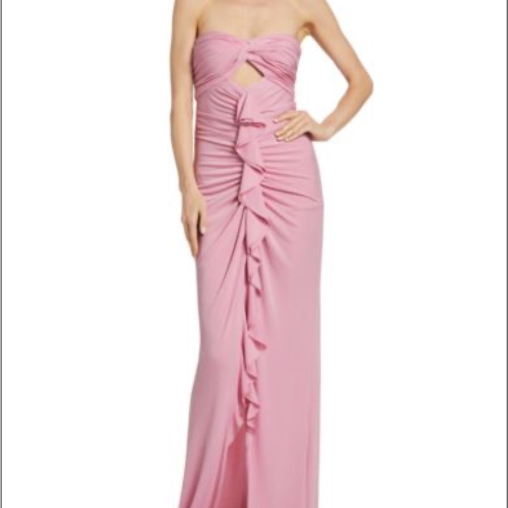 Cinq a Sept Pink Strapless Ruched Gown